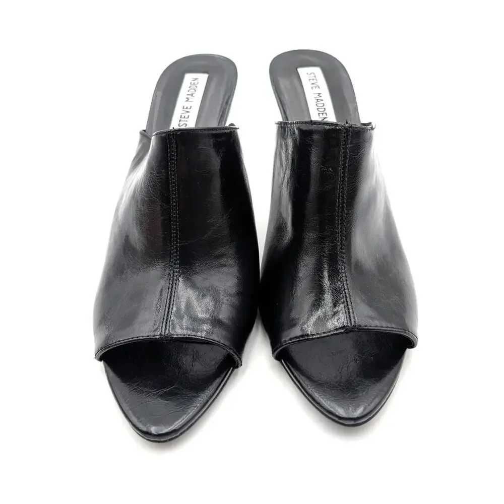 Steve Madden Dayla Peep Toe Heel Mule Women's Black Leather Size US10M EU40.5